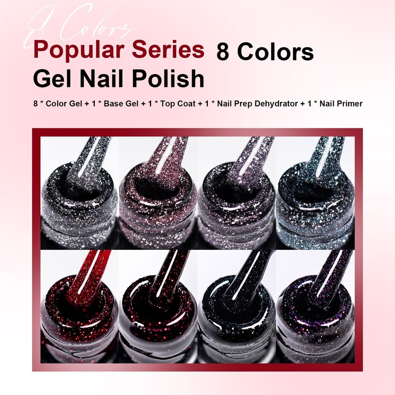 MEET ACROSS Glitter Gel Nail Polish Set 12PCS Shimmer Gel