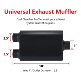 TECTRUC Mufflers 2 Chamber 3.0" Universal Muffler Performance Exhaust Muffler 3.0 inch,Aggressive Sound,Black(3" center in/2.25" dual out/overall 18")