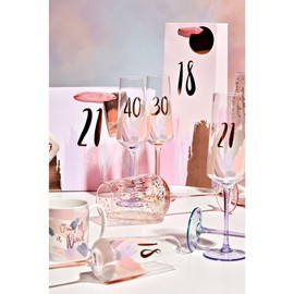 Widdop and Co Celebrations - Hotchpotch - 21th Birthday Luxe Brushstroke Birthday Champagne/Prosecco Flute Drinking Glass - Premium Kitchenware, Gifting & Homeware - Boxed & Ready to Gift.