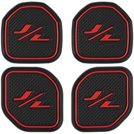 LAIKOU 4PCs Anti dust Mat Inserts Coaster fit for Jeep Wrangler JL JLU 2018-2024 Sports Rubicon Gladiator JT Front & Rear Non-Slip Auto Cup Holder Liner Pad Interior Accessories (Red)