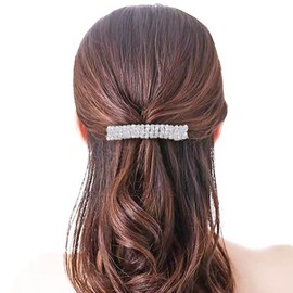 YienDoo Fancy Crystal Hairpin Barrette French Bridal Bling Rhinestone Hair Clips Ponytail Holder Side Clips Non-slip Strong Fixed Bobby Pin Sparkly White Crystal Hair Accessories for Women Girls