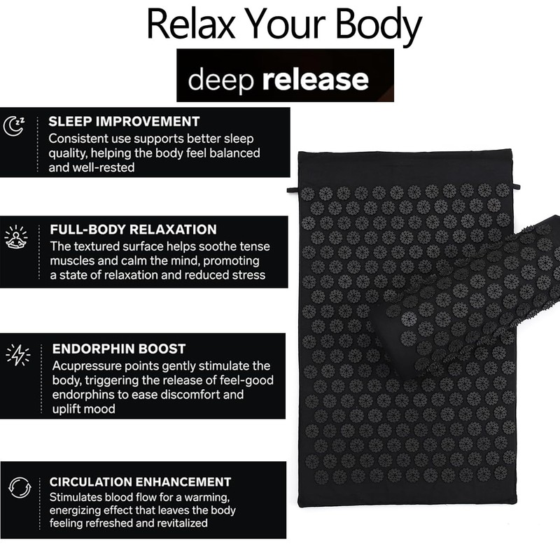 Acupressure Mat and Pillow Set for Back/Neck Pain Relief and