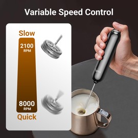 Typhur Milk Frother with Variable Speed Trigger, Handheld Coffee Foam Frother Wand, Drink Mixer with Stand & Detachable Double Whisk, Stainless Stirrer for Latte, Matcha, Protein (Batteries Included)