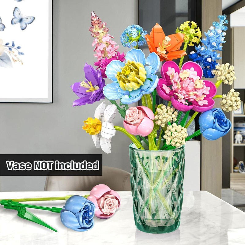PLAXSOON Flower Bouquet Building Set, 888 PCS Botanical Collection Building