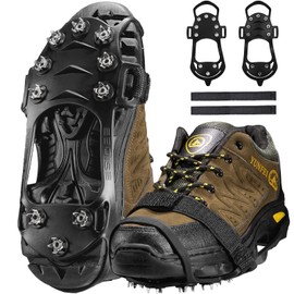 XZSUN Ice Cleats，Snow Ice Traction Shoe Boot Cleats， Anti Slip 10-Studs Silicone Rubber Crampons for Footwear(M, Black-Velcro)