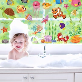 AnyDesign 9 Sheets Summer Ocean Themed Tropical Fish Window Decals Double-Sided for Summer School Home Office Bathroom Decor Party Under The Sea Party Supplies