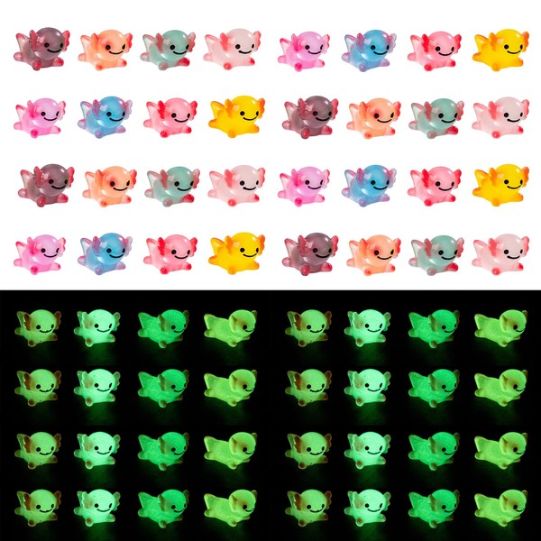 Cumnvulnt 32PCS Mini Resin Axolotl Luminous Miniature Figures Mini Resin