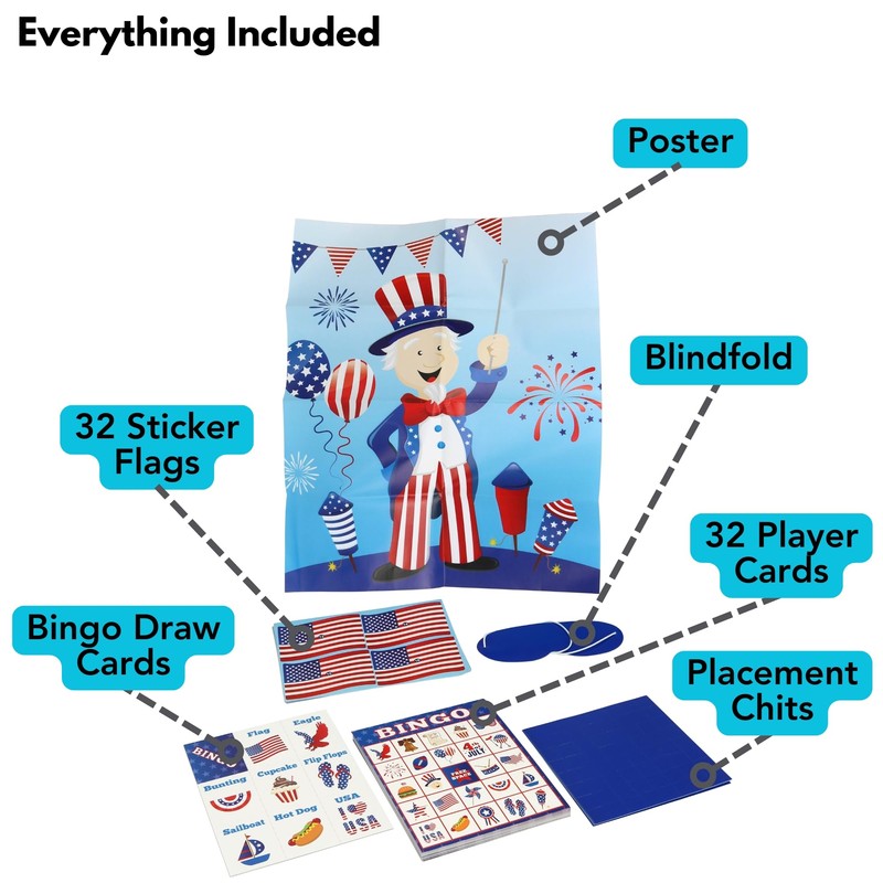 Iconikal 32 Player Bingo Game Set, Patriotic 4th of July