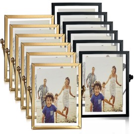 12 Pack 4 x 6 Inches Picture Floating Frames for 3.5x5, 3.5x5'', 2x3 Gold or Black Photo Frame Metal Pressed Picture Frame with Glass for Desk Tabletop Shelf Vertical Display (A: 12 Pack 4"x 6" Mixed)