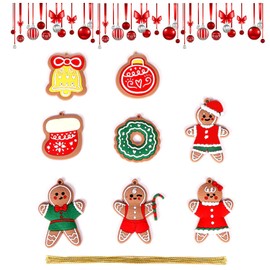 Gingerbread Man Pendant for Christmas Tree,8P Traditional Ginger Man Clay Figurine Xmas Tree Hanging Ornaments Pendants with Strings,Mini Ornament Pendant Set for Crafts Xmas and Whimsical of Place