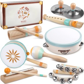 Musical Instruments for Babies - Montessori Music Toys for Kids, Wooden Percussion Instrument Set, Modern Musical Toy in Neutral Colours, Birthday Gifts for Toddlers Aged 3+