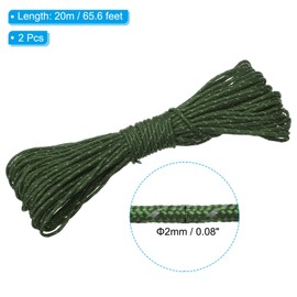 PATIKIL 65ft Reflective Guyline Camping Paracord Set of 2 2mm Tent Cord Guyline Rope Nylon Paracord Rope for Camping Tent Tarp Hiking Green (20M)