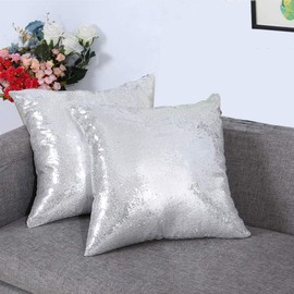 Eternal Beauty Set of 2 Sequin Decorative Pillow Covers Silver Pillow Cover s for Couch Bed Throw Pillows 18 X 18 Inches