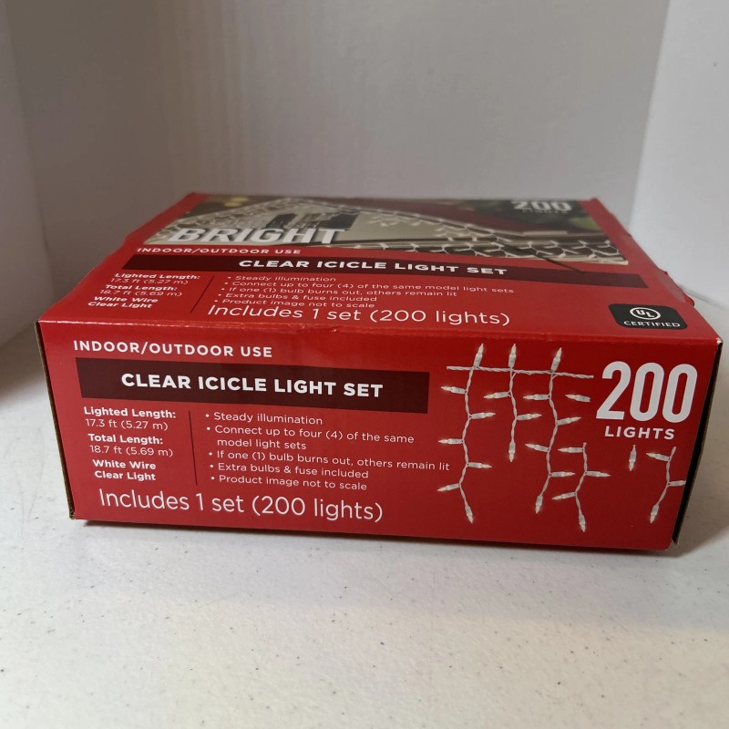 Bright Clear Icicle Lights Indoor Outdoor Season Bright 200 Set