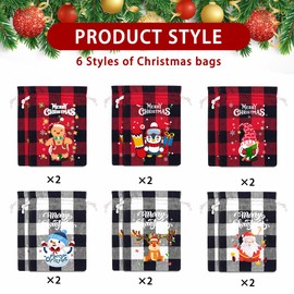 JOISHOP 12pcs Christmas Burlap Gift Bags, Small Christmas Candy Gift Bags Christmas Jute Linen Drawstring Bags Sack Pouch with Tags for Christmas Supplies