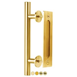 Rio Salto 12-Inch Gold Barn Door Handle Kit Closet Door Handle Solid Aluminum Brass Finish Pull Handle Flush Handles Hardware Large Sliding Door Handles 1-Door (Gold - 1Pack)