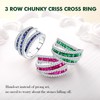 RANDES 925 Sterling Silver Crossover Statement Ring Wedding Bands Emerald