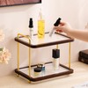 2-Tier Bathroom Counter Organizer with Transparent Stripe Acrylic Shelves, Brown