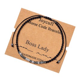 JoycuFF Boss Lady Bracelet with Morse Code for Women Inspirational Motivational Birthday Mother's Day Christmas Gifts for Best Friend Mom Sister Daughter Wrap Strand Bracelet for Her
