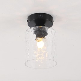 Volcode 12V Hammered Glass Ceiling Light for RV, Flush Mount Fixture with On/Off Switch & 3000K Warm White Light (Bulb Included) - Frosted Interior Dome Light for Boat, Motorhome