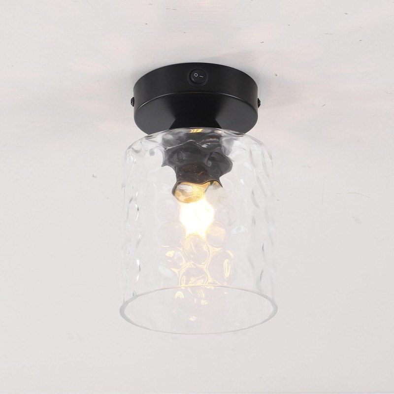 Volcode 12V Hammered Glass Ceiling Light for RV, Flush Mount