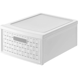 Rotho, Country, Drawer box 8.3 l in rattan-look, Plastic (PP) BPA-free, white, klein/8,3l (35,0 x 26,0 x 14,5 cm)