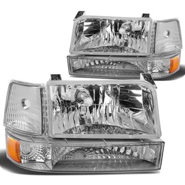 DNA MOTORING HL-OH-F15092-6P-CH-AM Chrome Amber Headlights Replacement Compatible with 92-96 F150 F250 F350/Bronco