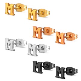 JewelrieShop Initial Letter Stud Earrings Hypoallergenic Alphabet A-Z Women Earrings for Sensitive Ears (Letter M x 4 Pairs)