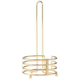 Buruis Standing Paper Towel Holder, 13 X 6 Inch Modern Decorative Countertop Rolls Holder, Metal Paper Towel Dispenser for Kitchen, Toilet, Pantry and Bathroom (Gold)