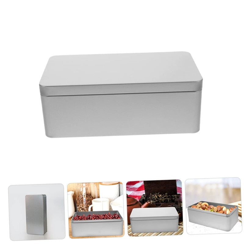 WOONEKY Rectangular Tin Box with Lid Versatile Tinplate Storage for