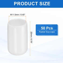 HARFINGTON 50pcs Round Rubber End Caps 11.5mm ID Bolt Covers Caps Vinyl Rubber Flexible Screw Thread Protectors for Metal Tube Rod Bolts, White