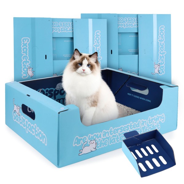 3-Pack Disposable Litter Boxes for Cats with Disposable Cat Litter