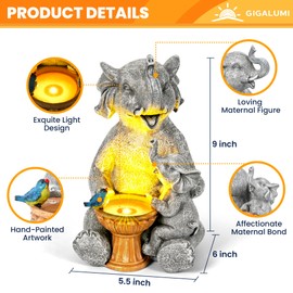 GIGALUMI Solar Garden Decor Bird Bath Elephant Statues Outdoor, Birthday Gifts for Women, Gifts for Mom Grandma Senior Elder, Elephant Ornament for Balcony, Garden, Patio, Yard, Lawn