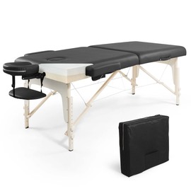 CAPHAUS Premium Memory Foam Massage Table, 84 Inch Foldable & Portable Massage Bed, Height Adjustable Spa Bed, Facial Cradle Salon Bed Wooden Legs & Carry Case, 32 Inch Wide, Black