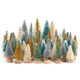 HO2NLE 60pcs Mini Christmas Trees Table Top Christmas Tree DIY Miniature Christmas Tree Snow Frost Sisal Trees Artificial Christmas Tree for Christmas Holiday Party Decor Diorama Models