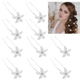 Fc'Noqgn Pack of 10 White Small Flower Hair Clips Mini Cute Rhinestone Metal Hair Pins for Women Bridal Hair Clips for Girls Wedding Hair Accessories Decorative