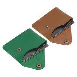 PATIKIL Slim Leather Card Holder with Snap Closure, 2 Pcs Leather Front Pocket Wallet Card Case Holder for Cash Coin Men and Women Business Office, Green/Brown