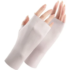Dinntty Gloves, Sun Protection, UV Protection, Ice Silk, Breathable, Half Finger Mittens, Fingerless, Summer, Women's, Beige