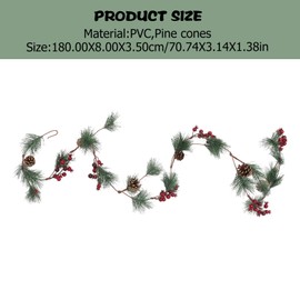 Alipis Christmas Artificial Rattan Garland with Red Berries and Pine Cones String for Home Fireplace Wreaths and Holiday Decorations