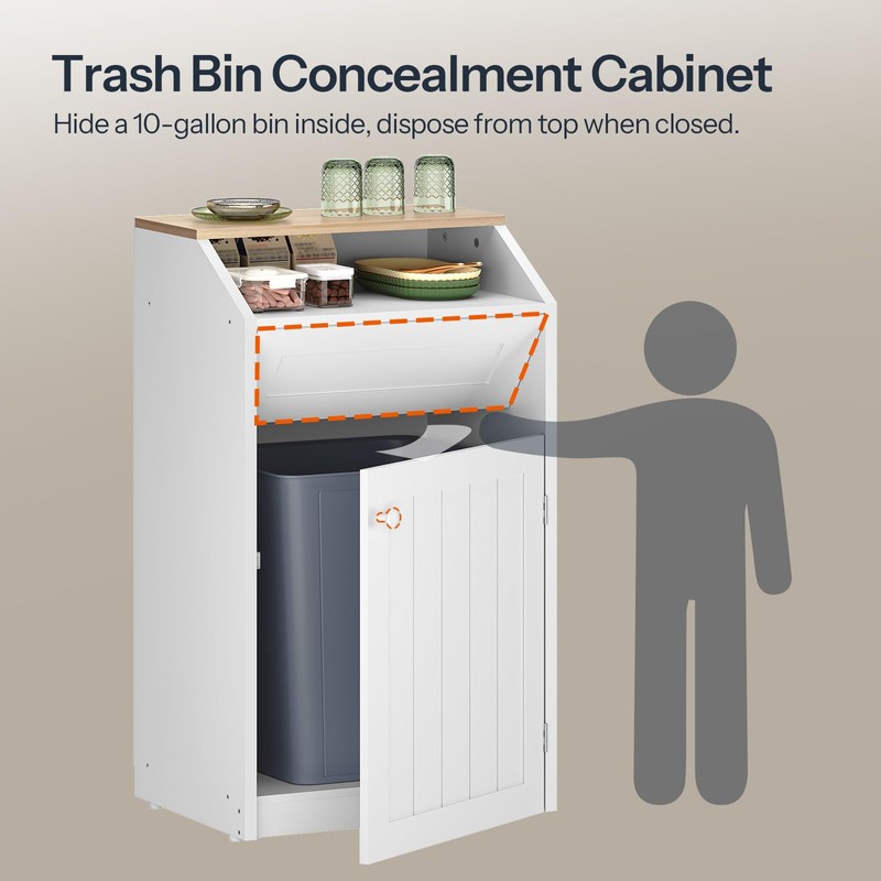 YATINEY Trash Cabinet, Freestanding Trash Can Cabinet, Wooden Recycling with