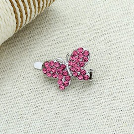 Decorative Hair Clip Butterfly Magnetic Barrette Rhinestone Crystal Hair Barrette, Set of Two, Pink