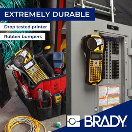 Brady M210 Portable Label Printer with Rubber Bumpers, Multi-Line Print, 6 to 40 Point Font (Replaces BMP21-PLUS Printer), Yellow/Black, 9.5 in H x 4.5 in W x 2.5 in D | Brady