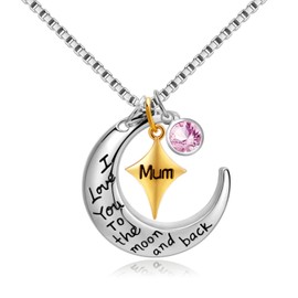 PHOCKSIN Pink Birthstone Necklace October Birthday Gifts for Mum from Kids I Love You to The Moon and Back Necklaces Presents for Mum