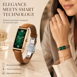 Elegant Smart Watch for Women AMOLED Fitness Tracker with Leather Band