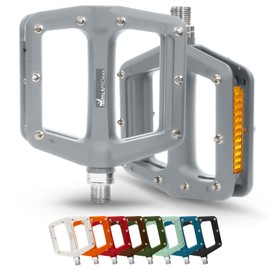 IMPALAPRO - Bike Pedals with Reflective in Nylon Fiber - Flat Bike Pedal with Selaed Bearing 9/16" - Mountain Bike Pedals - BMX Pedals - Road Bike Pedals - MTB Flat Pedals with Reflectors (Grey)