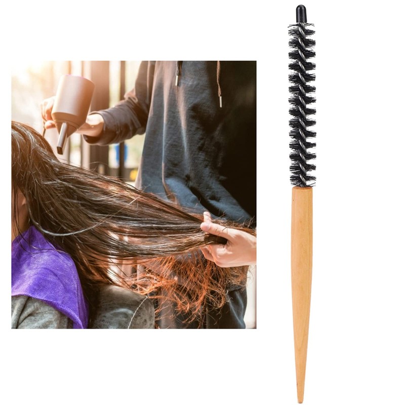 Mini Round Brush Nylon Bristles Short Hair Styling Wooden Handle