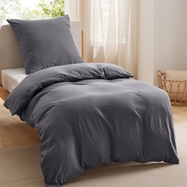 BEDSURE Bed Linen 135 x 200 cm 2-Piece Bed Linen Set - Soft Cotton-Like 1 Duvet Cover 135 x 200 cm and 1 Pillowcase 80 x 80 cm, Oeko-Tex Pre-Washed Duvet Cover Bedding, Anthracite with Zip