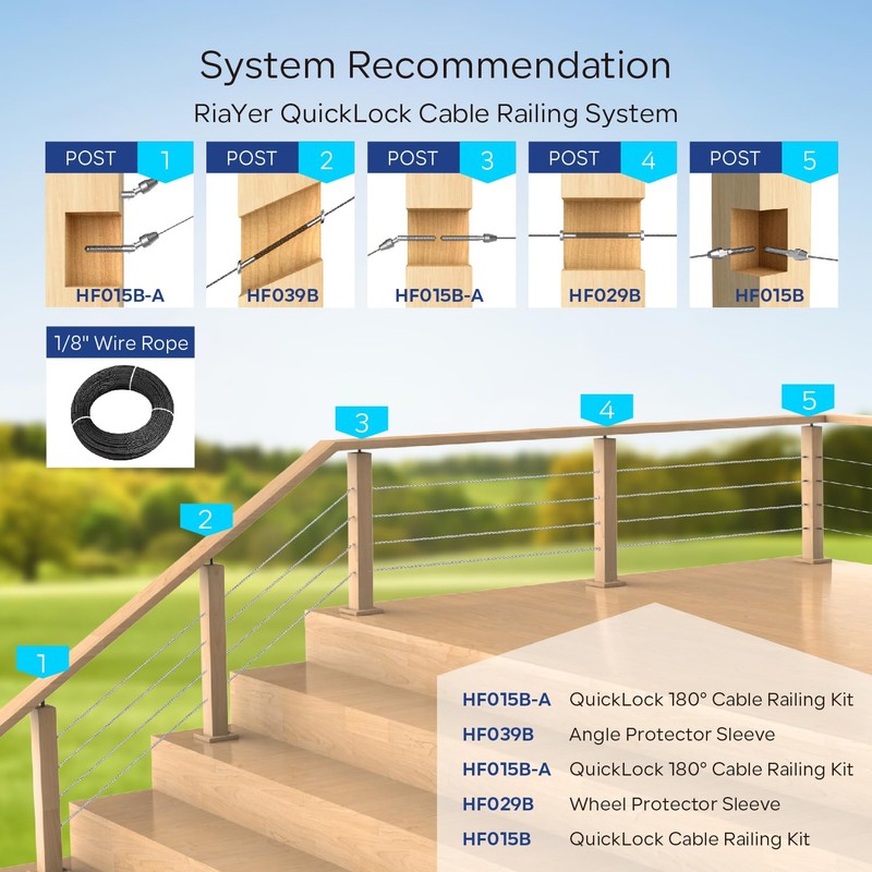 RiaYer 20 Pack Cable Railing Kit QuickLock,Invisible 180° Adjustable Right&Left