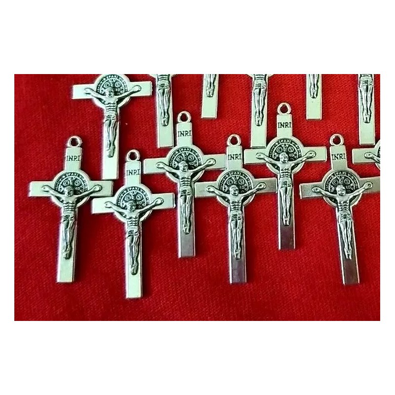 *LOT OF 10 St Benedict Cross silver PLATED Catholic Pendant