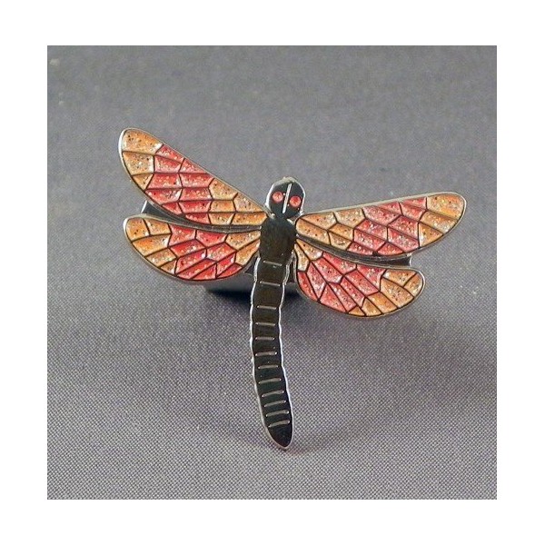 Metal Enamel Dragonfly Brooch (Red and Orange)